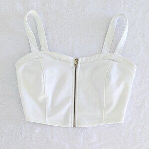 Sweetheart Emo Zipper Crop Tank Top, white, size Small